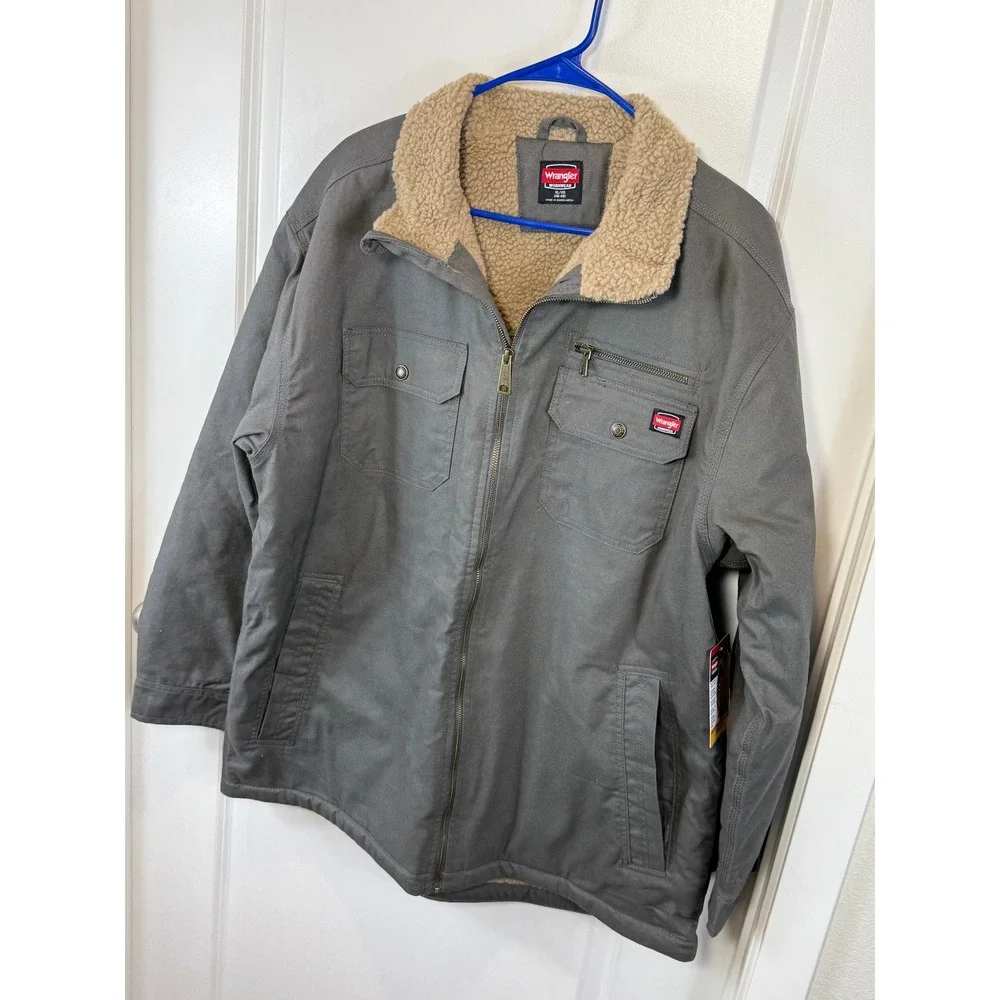 NWT Wrangler Workwear Mens XL Sherpa Jacket Grey Cotton Canvas Zip Carhartt Coat